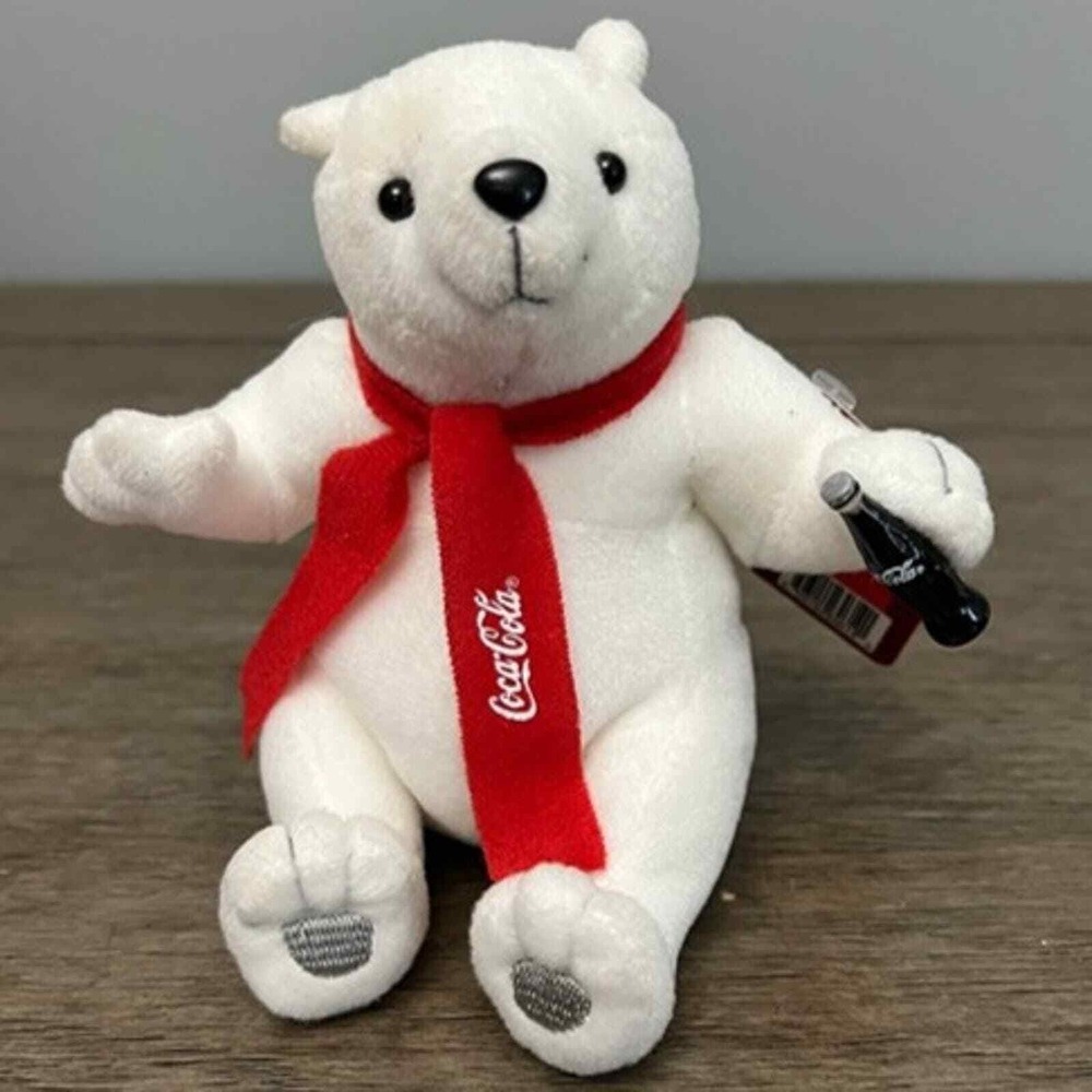 Coca Cola Polar‎ Bear Bean Bag Plush Red Scarf Holding Bottle New With Tag